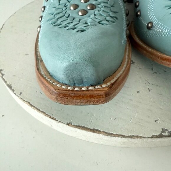 Lane COSSETTE Womens Cowboy Booties 11 Blue Leather Cowgirl Western Short Boots - Picture 7 of 13
